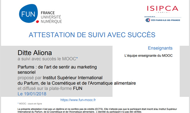 Attestation Mooc ISIPCA Aliona Ditte