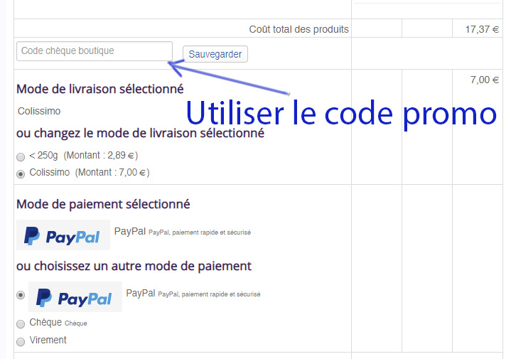 Utilisation du code promo