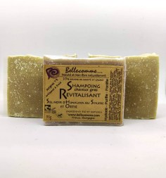 Shampoing solide au soufre Revitalisant Ortie, Sel noir d'Himalaya, 35% beurre de karité et cacao pour cheveux gras, pellicules, démangeaisons